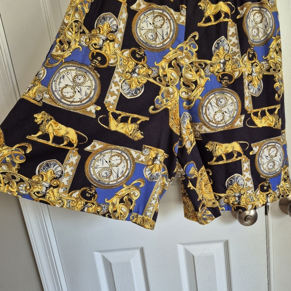 J. Andrews Vintage 2 Piece Shirt Shorts Gold Lion Clock Watch Print Womens Small - Picture 4 of 16